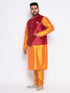 Vastramay Men's Plus Size Maroon Zari Weaved Nehru Jacket With Kurta Pyjama set